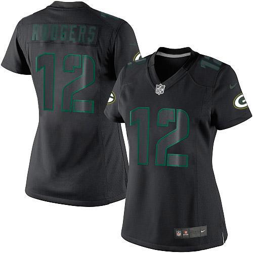 Packers #12 Aaron Rodgers Black Impact Women's Stitched Limited Jersey