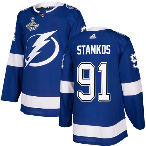 Adidas Tampa Bay Lightning #91 Steven Stamkos Blue Home Authentic 2020 Stanley Cup Champions Stitched Jersey Men's
