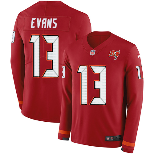 Buccaneers #13 Mike Evans Red Team Color Men's Stitched Limited Therma Long Sleeve Jersey