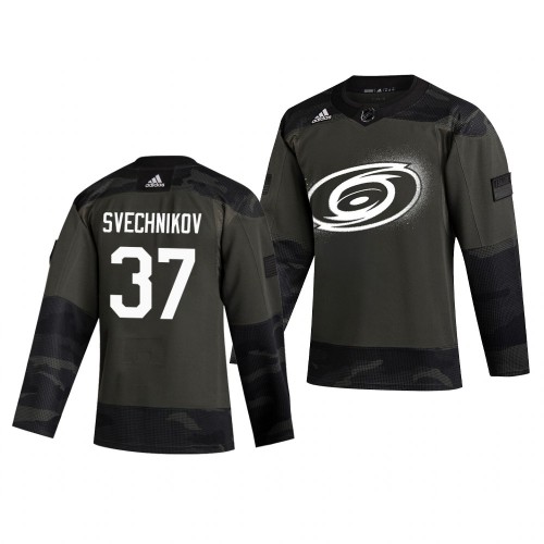 Carolina Carolina Hurricanes #37 Andrei Svechnikov Adidas 2019 Veterans Day Men's Authentic Practice Jersey Camo Men's