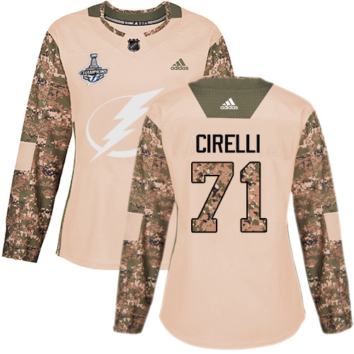 Adidas Tampa Bay Lightning #71 Anthony Cirelli Camo Authentic 2017 Veterans Day Women's 2020 Stanley Cup Champions Stitched Jersey Womens
