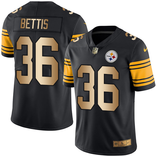 Steelers #36 Jerome Bettis Black Men's Stitched Limited Gold Rush Jersey