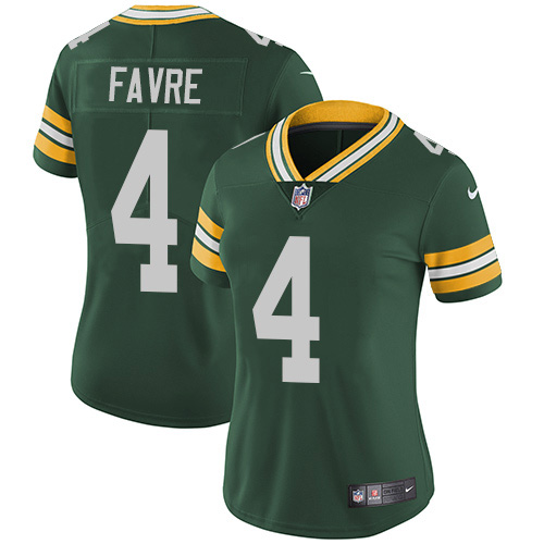 Green Bay Packers #4 Brett Favre Green Team Color Women's Stitched Vapor Untouchable Limited Jersey Womens