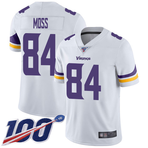 Vikings #84 Randy Moss White Men's Stitched 100th Season Vapor Limited Jersey