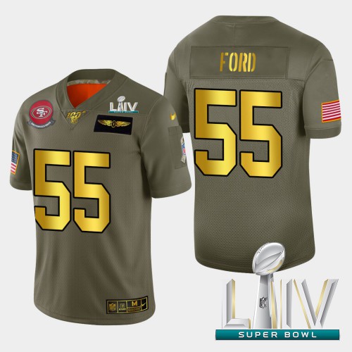 San Francisco 49ers #55 Dee Ford Men's Olive Gold Super Bowl LIV 2020 2019 Salute to Service 100 Limited Jersey Men's