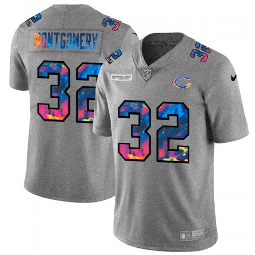 Chicago Chicago Bears #32 David Montgomery Men's Multi-Color 2020 Crucial Catch Jersey Greyheather Men's