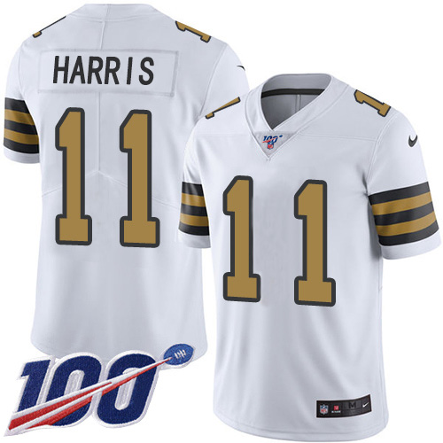 New Orleans Saints #11 Deonte Harris White Men's Stitched Limited Rush 100th Season Jersey Men's