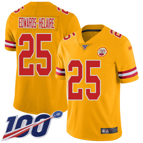 Chiefs #25 Clyde Edwards-Helaire Gold Youth Stitched Limited Inverted Legend 100th Season Jersey