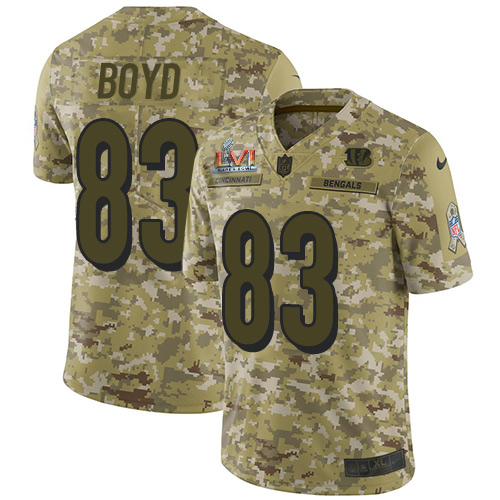 Bengals #83 Tyler Boyd Camo Super Bowl LVI Patch Youth Stitched Limited 2018 Salute To Service Jersey