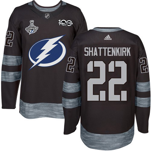 Adidas Tampa Bay Lightning #22 Kevin Shattenkirk Black 1917-2017 100th Anniversary 2020 Stanley Cup Champions Stitched Jersey Men's