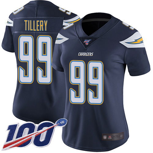 Los Angeles Chargers #99 Jerry Tillery Navy Blue Team Color Women's Stitched 100th Season Vapor Limited Jersey Womens