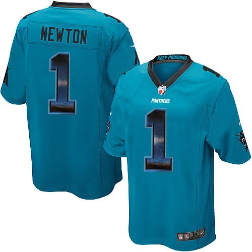 Carolina Panthers #1 Cam Newton Blue Alternate Men's Stitched Limited Strobe Jersey Men's