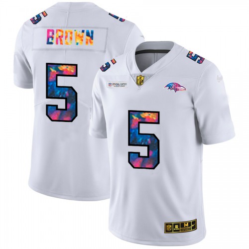 Baltimore Baltimore Ravens #5 Marquise Brown Men's White Multi-Color 2020 Crucial Catch Limited Jersey Men's