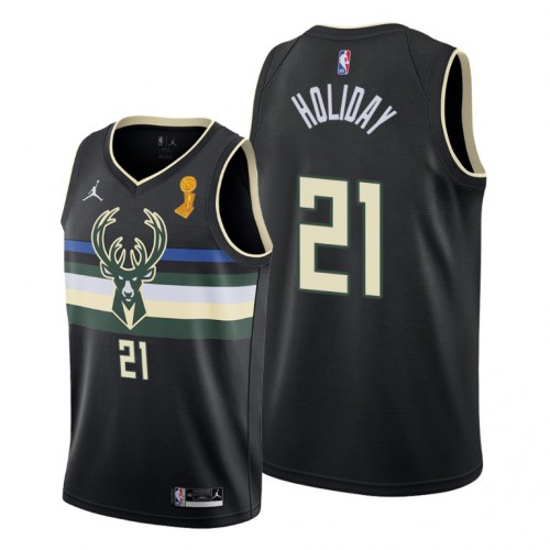 Milwaukee Milwaukee Bucks #21 Jrue Holiday Womens 2021 Finals Champions Swingman Statement Edition Jersey Black Womens