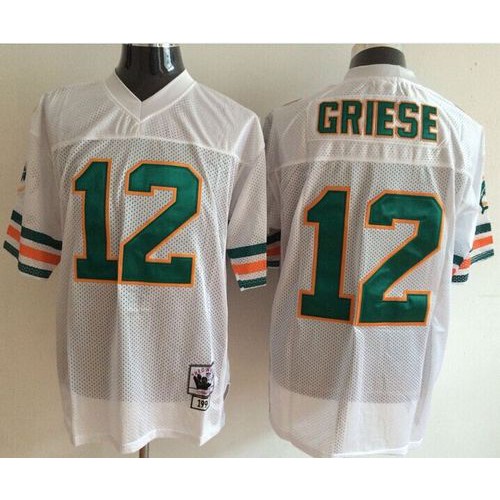 Mitchell And Ness Miami Dolphins #12 Bob Griese White Throwback Stitched Jersey Men's