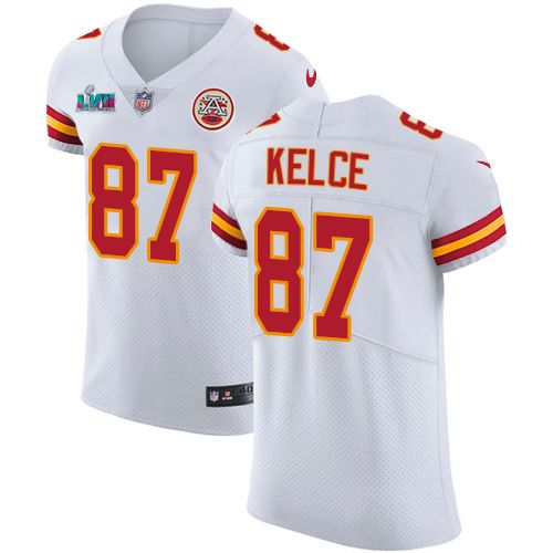 Chiefs #87 Travis Kelce White Super Bowl LVII Patch Men's Stitched Vapor Untouchable Elite Jersey