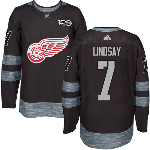 Adidas Detroit Red Wings #7 Ted Lindsay Black 1917-2017 100th Anniversary Stitched Jersey Men's