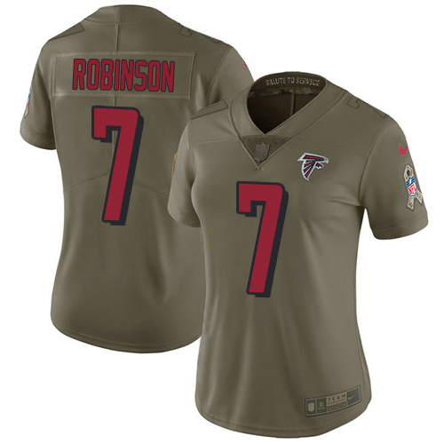 Falcons #7 Bijan Robinson Olive Stitched Women's Limited 2017 Salute To Service Jersey