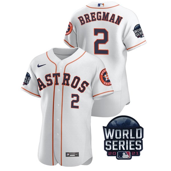 Houston Astros #2 Alex Bregman Men's 150th Anniversary 2021 World Series Authentic Jersey - White