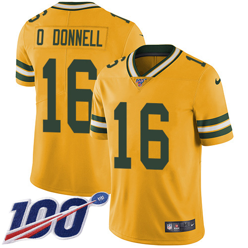 Packers #16 Pat O'Donnell Yellow Youth Stitched Limited Rush 100th Season Jersey
