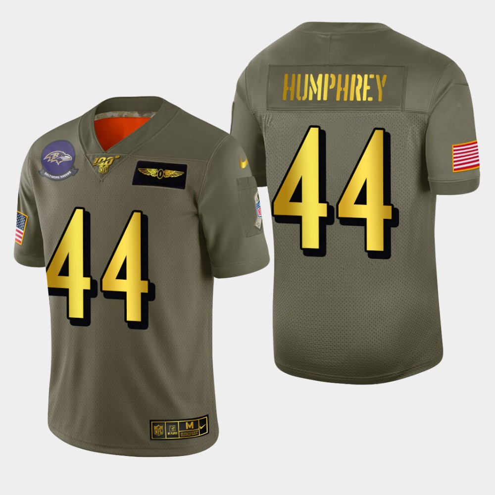 Baltimore Ravens #44 Marlon Humphrey Men's Olive Gold 2019 Salute To Service Limited 100 Jersey