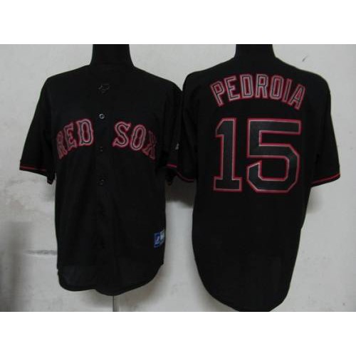 Boston Red Sox #15 Dustin Pedroia Black Fashion Stitched Jersey Men's