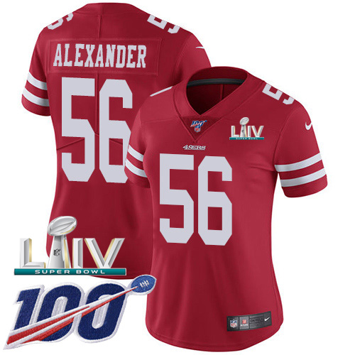 San Francisco 49ers #56 Kwon Alexander Red Super Bowl LIV 2020 Team Color Women's Stitched 100th Season Vapor Limited Jersey Womens
