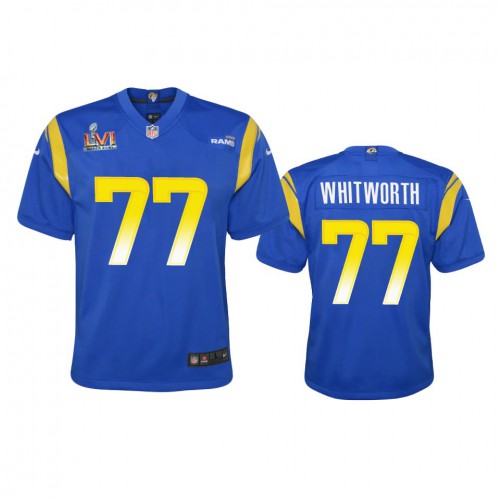 Los Angeles Los Angeles Rams #77 Andrew Whitworth Youth Super Bowl LVI Patch Game Jersey - Royal Youth