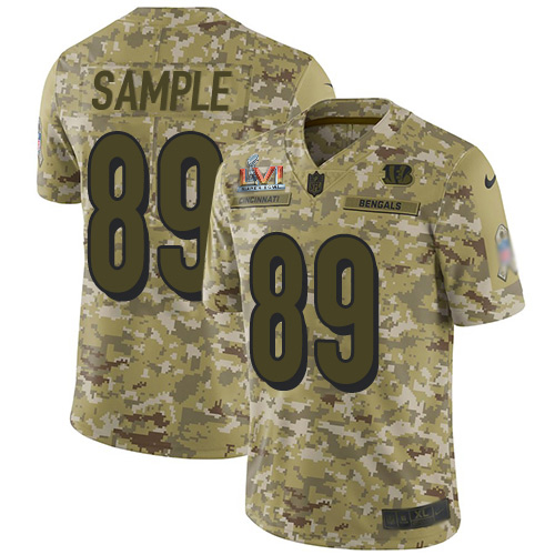 Cincinnati Bengals #89 Drew Sample Camo Super Bowl LVI Patch Men's Stitched Limited 2018 Salute To Service Jersey Men's