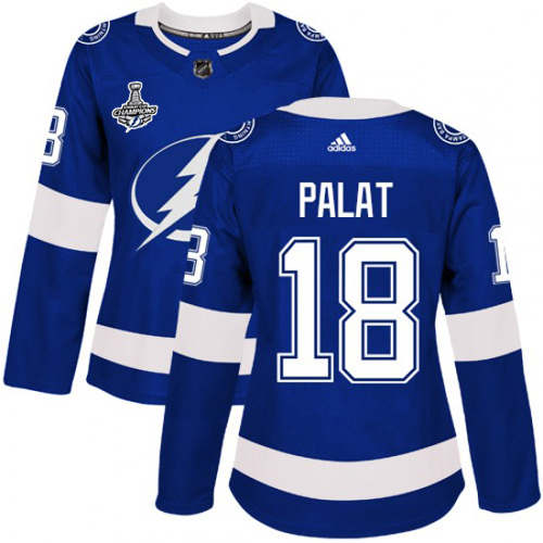 Adidas Tampa Bay Lightning #18 Ondrej Palat Blue Home Authentic Women's 2020 Stanley Cup Champions Stitched Jersey Womens