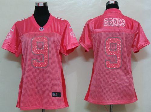 Saints #9 Drew Brees Pink Sweetheart Women's Game Jersey
