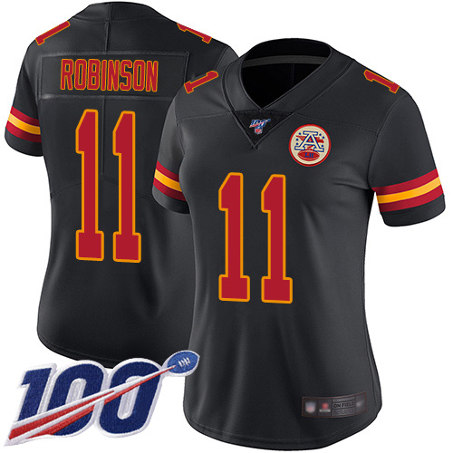 Kansas City Chiefs #11 Demarcus Robinson Black Women's Stitched Limited Rush 100th Season Jersey Womens