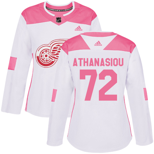Adidas Detroit Red Wings #72 Andreas Athanasiou White/Pink Authentic Fashion Women's Stitched Jersey Womens