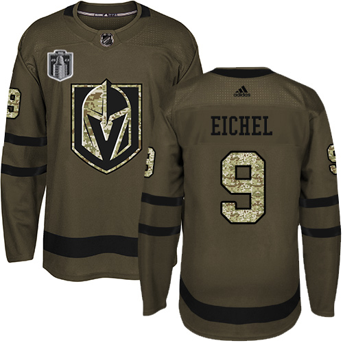 Adidas Golden Knights #9 Jack Eichel Green 2023 Stanley Cup Final Patch Salute To Service Stitched Jersey