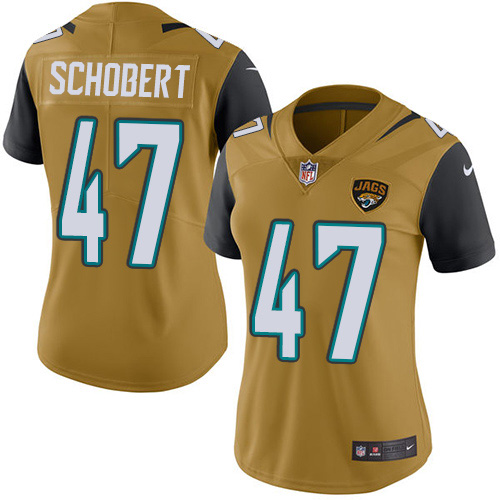 Jacksonville Jaguars #47 Joe Schobert Gold Women's Stitched Limited Rush Jersey Womens