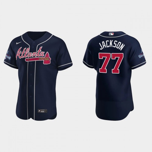 Atlanta Atlanta Braves #77 Luke Jackson Men's 2021 World Series Champions Patch Authentic Player Jersey - Navy Men's