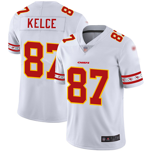Chiefs #87 Travis Kelce White Men's Stitched Limited Team Logo Fashion Jersey