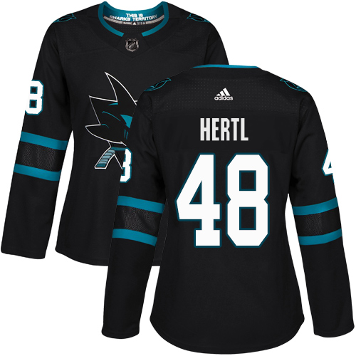 Adidas San Jose Sharks #48 Tomas Hertl Black Alternate Authentic Women's Stitched Jersey Womens