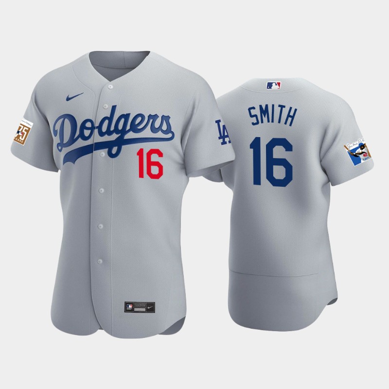 Los Angeles Dodgers #16 Will Smith Men's Jackie Robinson 75th Anniversary Authentic Jersey - Gray
