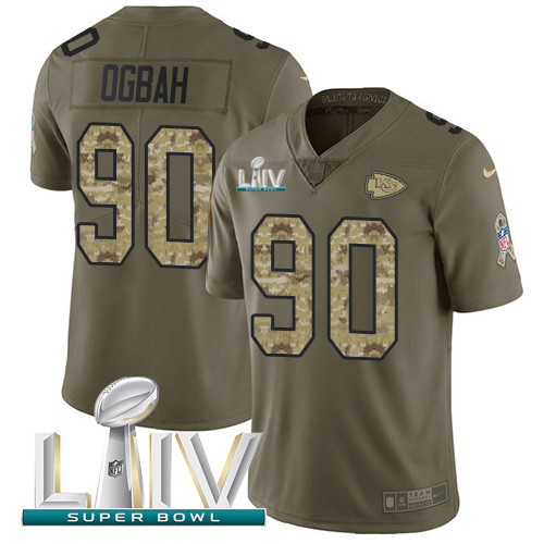 Kansas City Chiefs #90 Emmanuel Ogbah Olive/Camo Super Bowl LIV 2020 Youth Stitched Limited 2017 Salute To Service Jersey Youth
