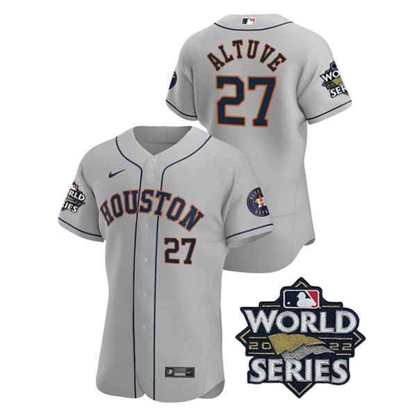 Houston Astros #27 Jose Altuve Men's 150th Anniversary 2022 World Series Authentic Jersey - Gray