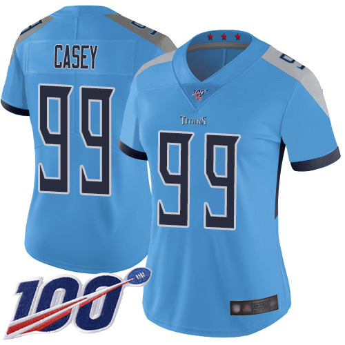 Tennessee Titans #99 Jurrell Casey Light Blue Alternate Women's Stitched 100th Season Vapor Limited Jersey Womens