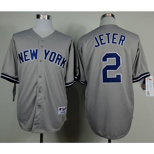 New York Yankees #2 Derek Jeter Grey Name On Back Stitched Jersey Men's
