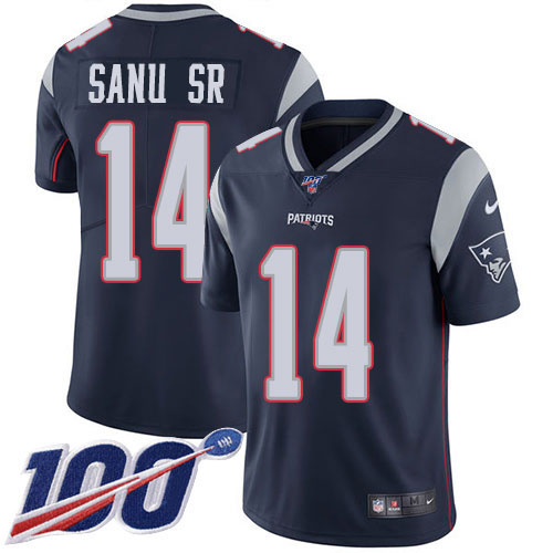 New England Patriots #14 Mohamed Sanu Sr Navy Blue Team Color Men's Stitched 100th Season Vapor Limited Jersey Men's