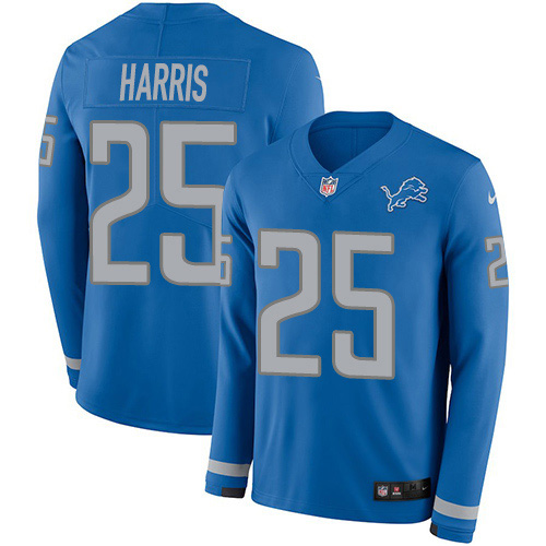 Detroit Lions #25 Will Harris Blue Team Color Men's Stitched Limited Therma Long Sleeve Jersey Men's