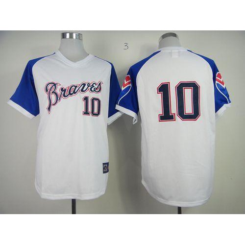 Atlanta Braves #10 Chipper Jones White 1974 Throwback Stitched Jersey Men's