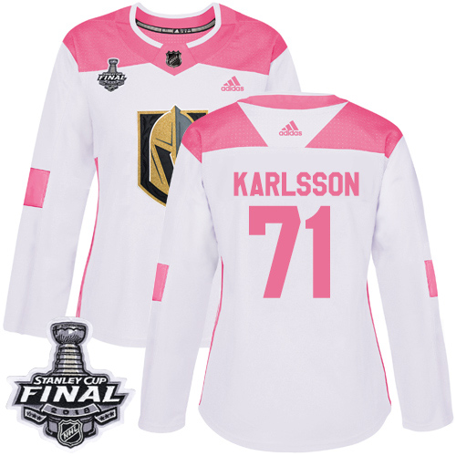 Adidas Golden Vegas Golden Knights #71 William Karlsson White/Pink Authentic Fashion 2018 Stanley Cup Final Women's Stitched Jersey Womens