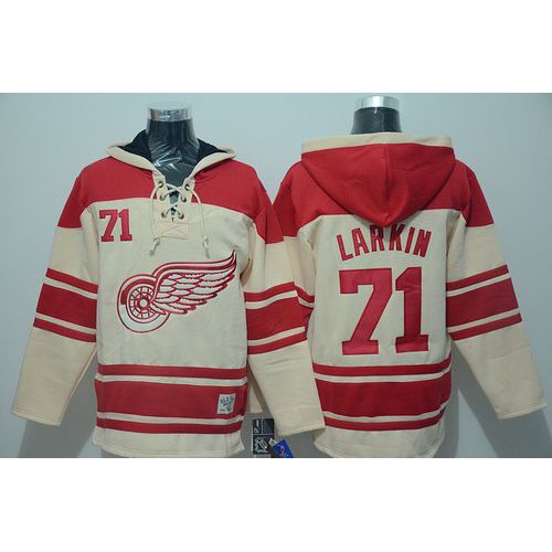 Detroit Red Wings #71 Dylan Larkin Cream Sawyer Hooded Sweatshirt Stitched Jersey Men's