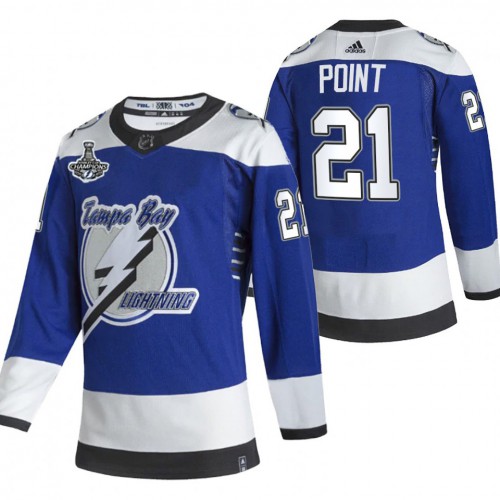 Adidas Tampa Bay Lightning #21 Brayden Point Blue Road Authentic 2021 Stanley Cup Champions Jersey Men's