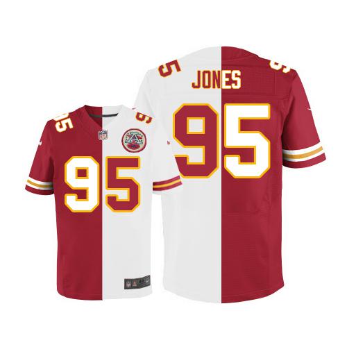 Chiefs #95 Chris Jones Red/White Men's Stitched Elite Split Jersey